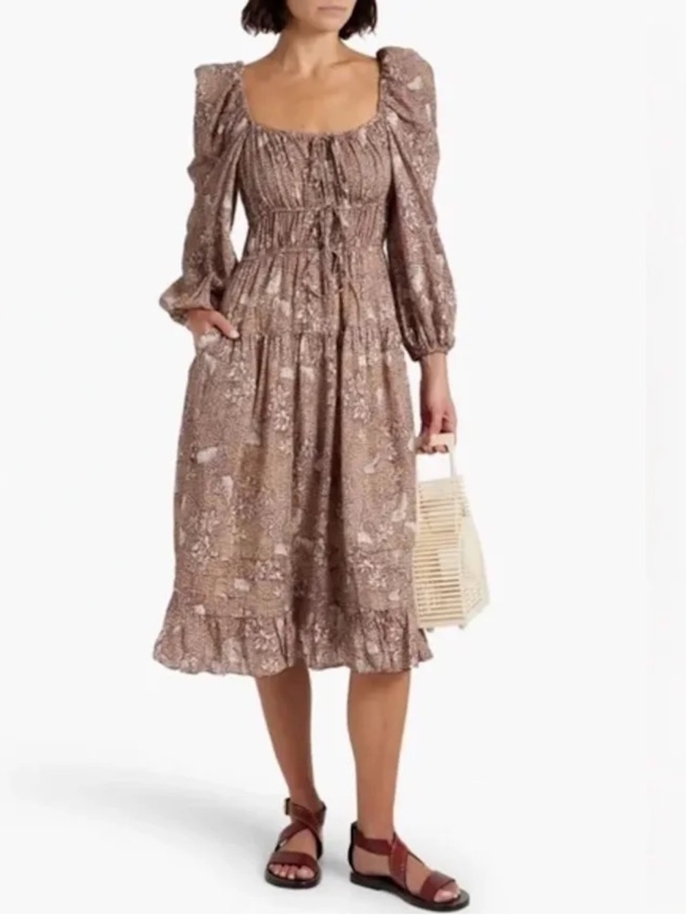 ULLA JOHNSON Isla Pleated Dress in Sandalwood Size 2